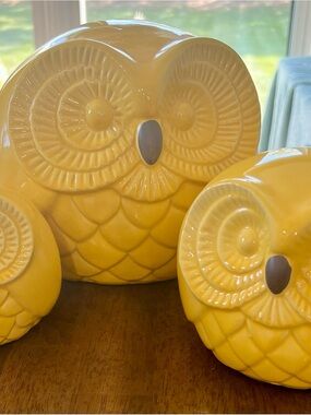 T.J.Maxx Yellow Ceramic Owl Figurines Set